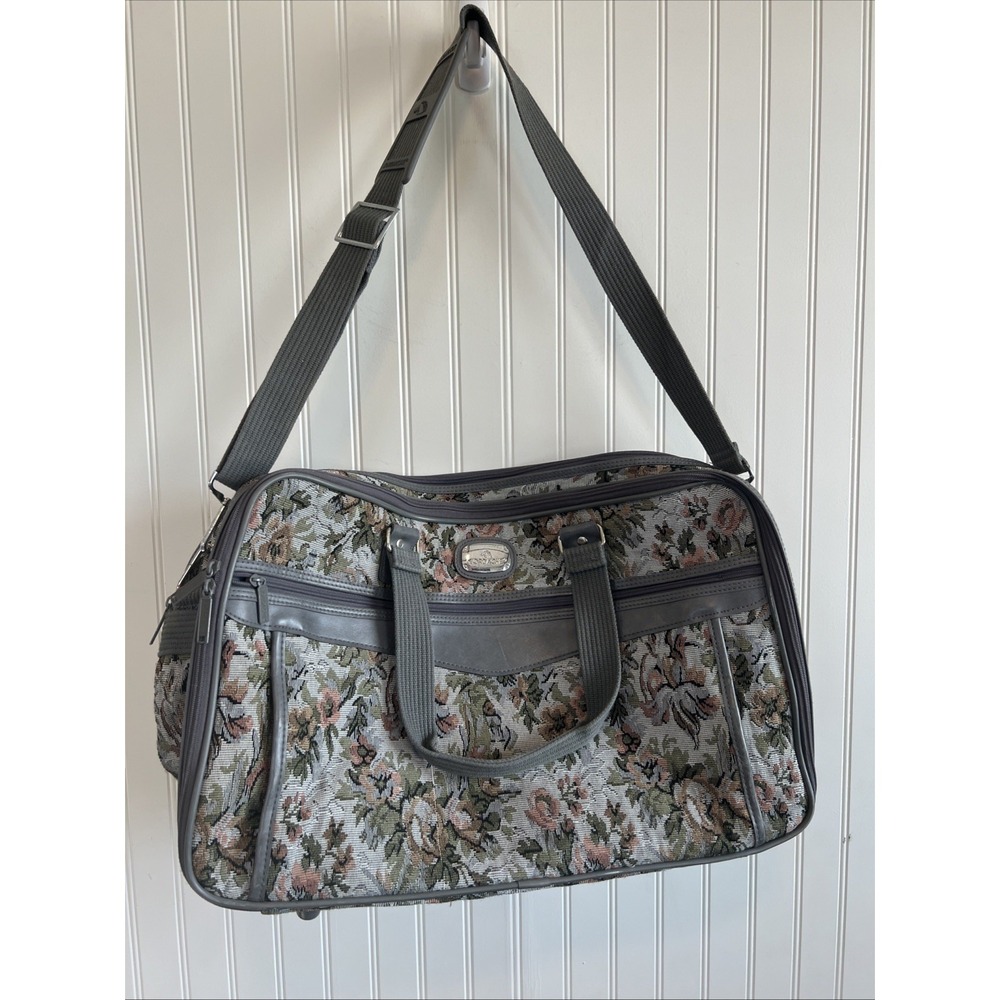 Jordache Vintage Tapestry Gray Floral Grandma Core Cottage Core Carry-On Bag